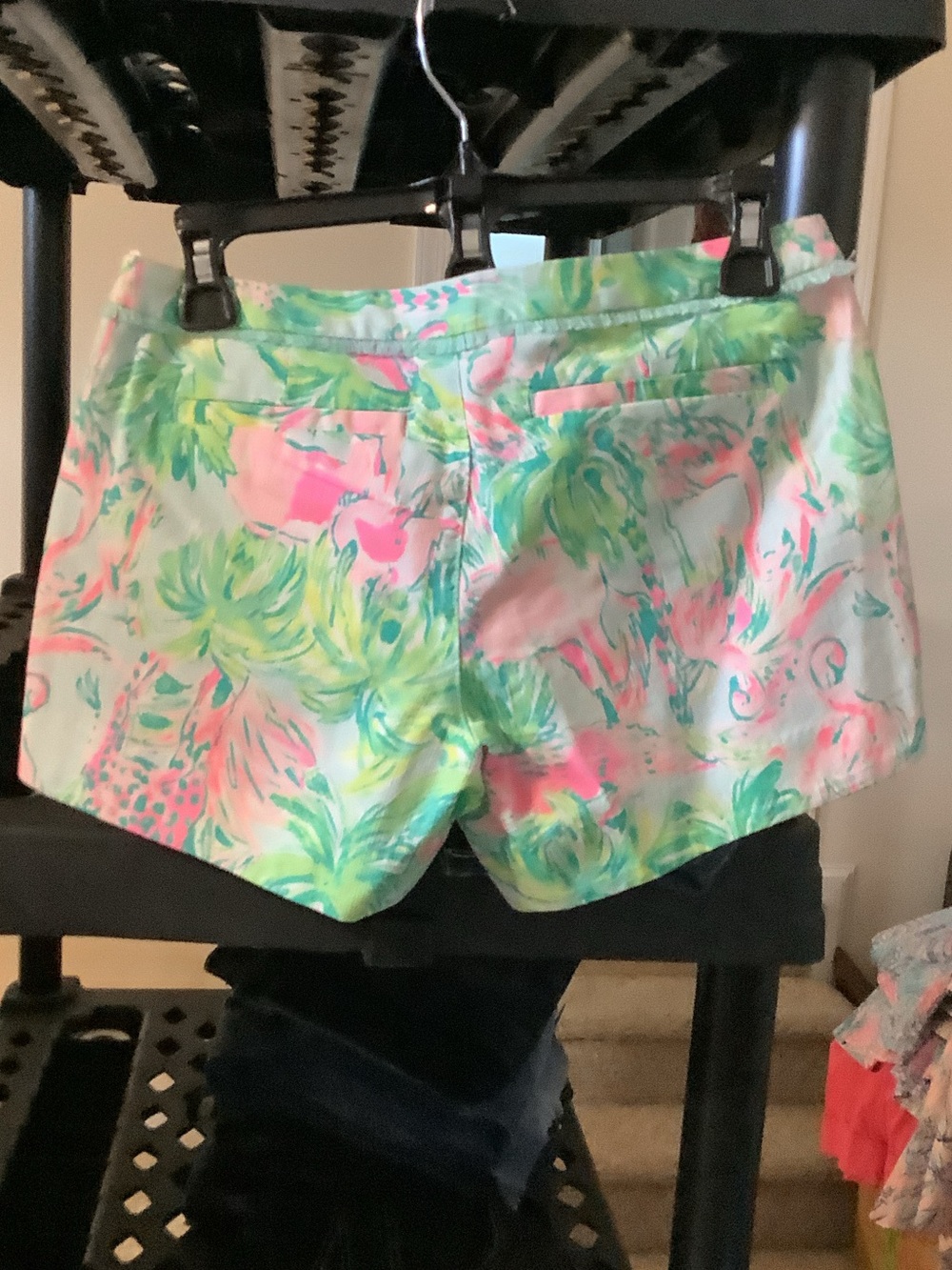 Lilly Pulitzer Pink & Green Tropical Print Athletic Adie Shorts, sea salt Blue - Picture 7 of 9